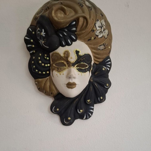 Vintage Venetian Wall Mask handmade, plaster, like new, 26cm