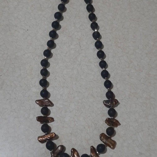 Necklace black onyx matte with pearls and hematite in steel new