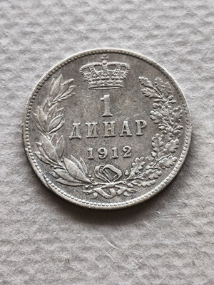 Silver 1 Dinar 1912 coin from Kingdom of Serbia