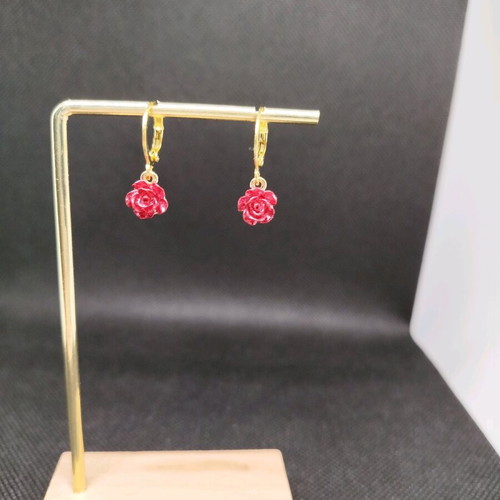 Handmade hypoallergenic earrings hoops with red roses new
