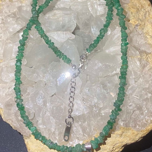 Handmade necklace with natural emeralds and moissanites, silver 925
