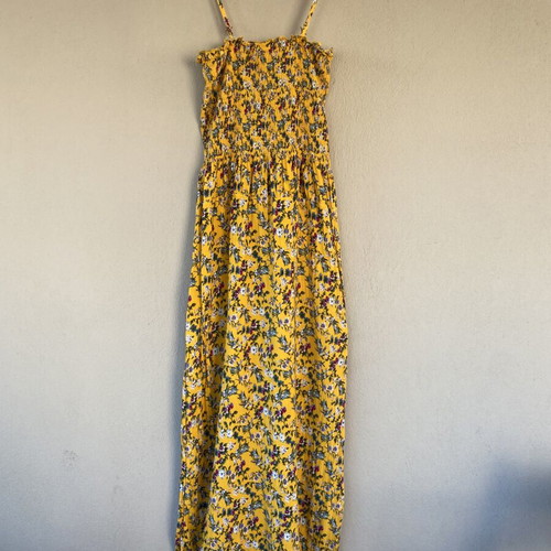 Zeva cotton floral dress yellow used, elastic top, S/M