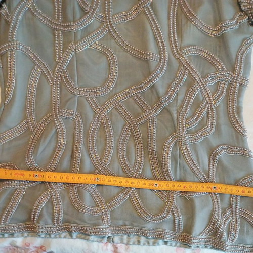After Shock blouse used, silk beige with pearls, gray, size L