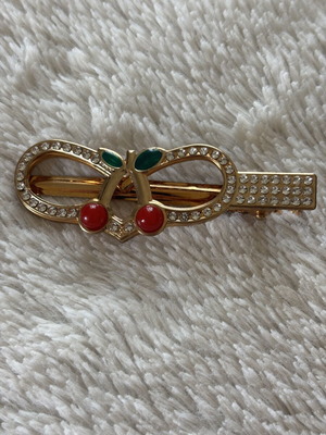 Hair Clip with Cherries like new, gold color