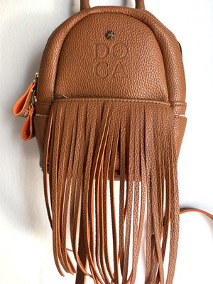 Doca Mini Backpack Cognac with Fringe Like New