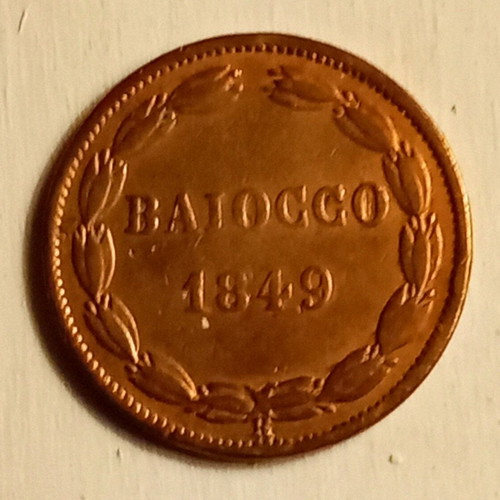 1 BAIOCCO 1849 coin used, Papal States, Pius IX