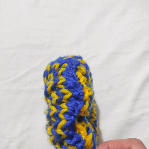 Handmade knitted scrunchie new, blue and yellow