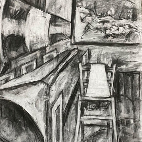 Charcoal drawing composition on paper new, handmade 50x70cm