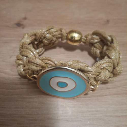 Anna Mazaraki Chunky Bracelet 18 cm with Magnetic Clasp, New, Beige