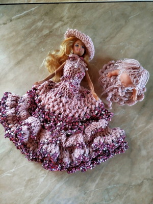 Barbie doll and baby with handmade dresses and beads, new