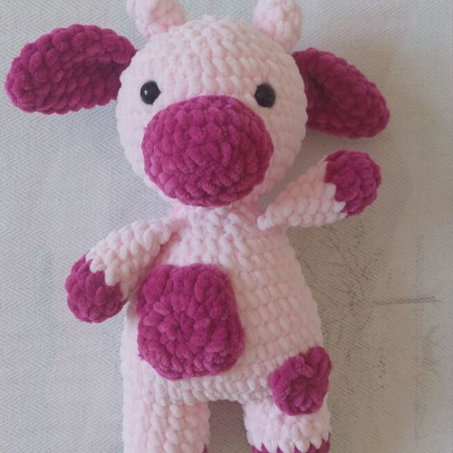 Handmade knitted cow new with velvet yarn