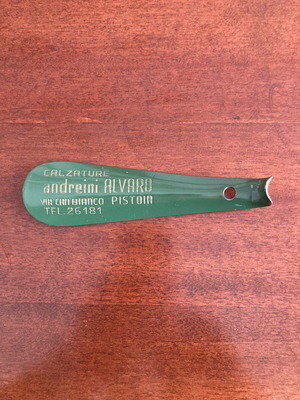 Advertising shoehorn Andreini Alvaro Pistoia Italy like new, 1960s