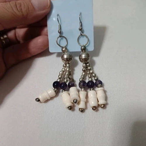 Modern hanging earrings new with white and gray details