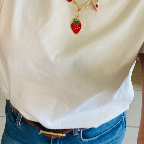 Handmade strawberry necklace with gold-plated stainless steel chain, new