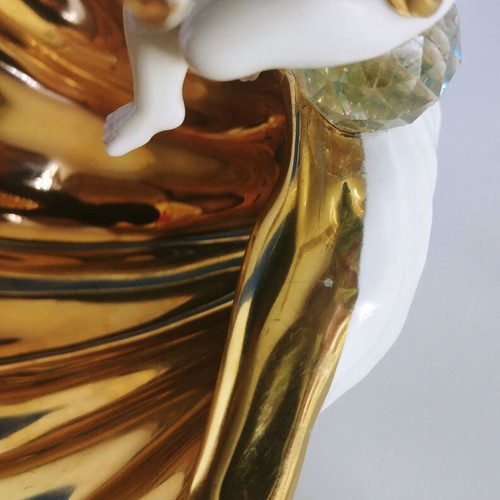 Decorative bowl fontaniera Angel on Pearl used, porcelain with Swarovski