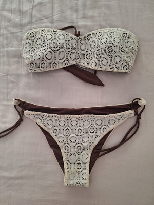 Tezenis women's bikini swimsuit, brown and cream lace