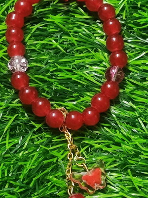 Red Beaded Bracelet with Gold-Toned Chain New