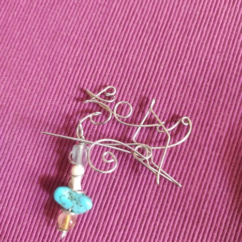 Handmade brooch new, gray and turquoise