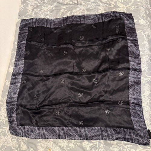 Guess scarf 100% silk 90x90cm black with grey logo like new