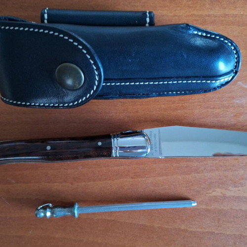 French knife new with leather case and sharpening steel