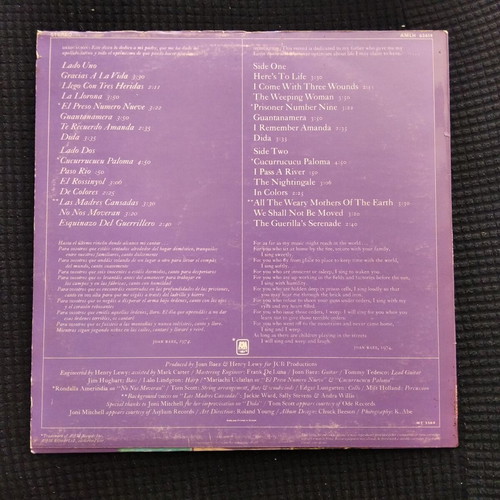 Joan Baez Gracias A La Vida vinyl record used, folk