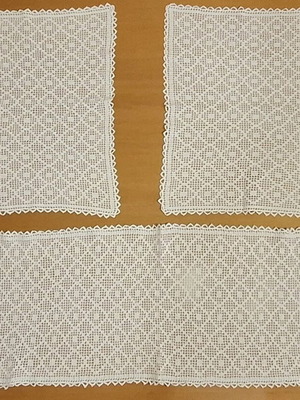 Set of 3 white crochet table runners like new
