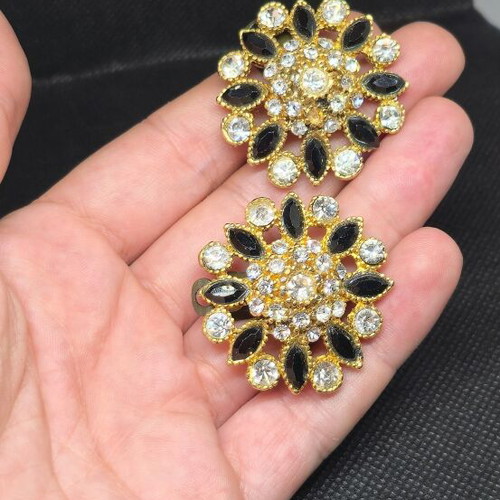 Vintage gold earrings with white and black crystals clip-on, like new