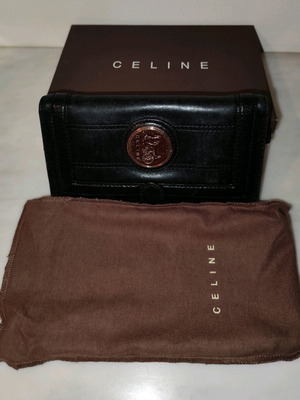 Celine wallet used, soft black leather with gold metal vintage detail