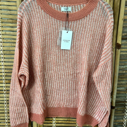 Jacqueline de Yong pink and white knit sweater, size L