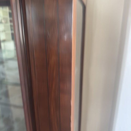 Vintage wooden display cabinet used with glass door and shelves