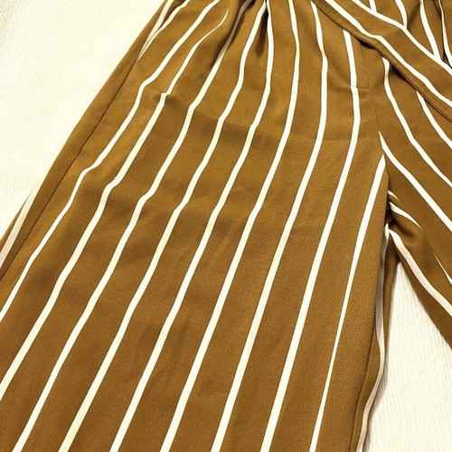 Stradivarius striped fabric pants brown/mustard-white like new, size S