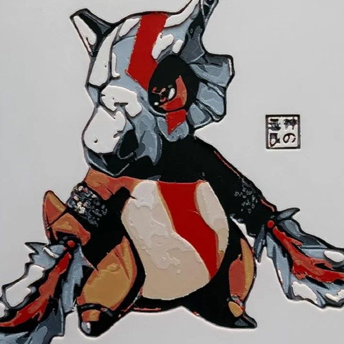 Pokemon embossed poster Cubone dressed as Kratos from God of War 3D printed
