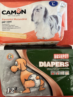 Large dog diapers new, 11 Hushpet and 7 Camon pieces