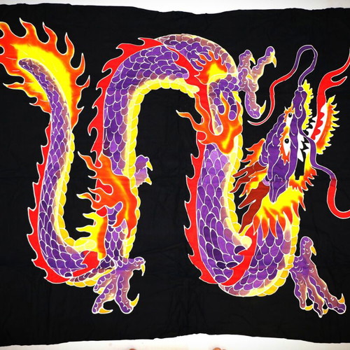 Batik Painting on Cotton Silk Blend Fabric New, The Friendly Wise Dragon