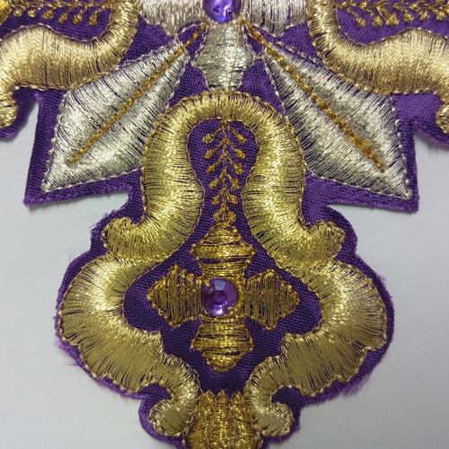 Embroidered cross for vestments new with gold thread and stones