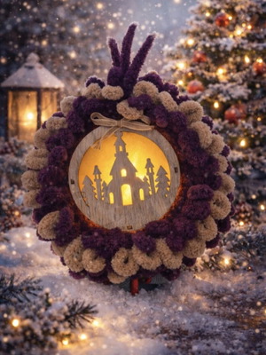 Christmas decoration puffy wreath new with light or plain