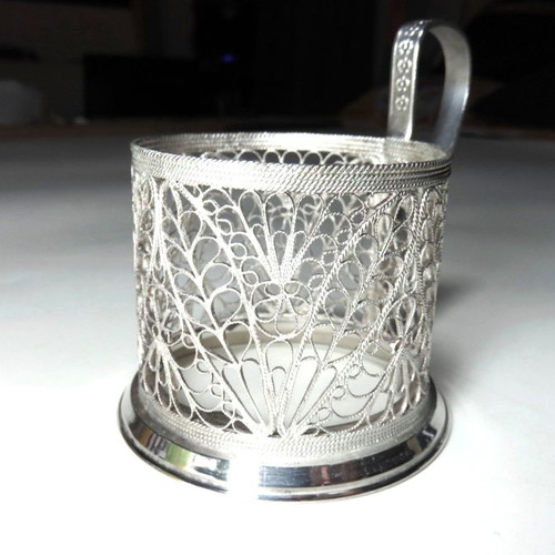 Set of six silver filigree glass holders new, 480g