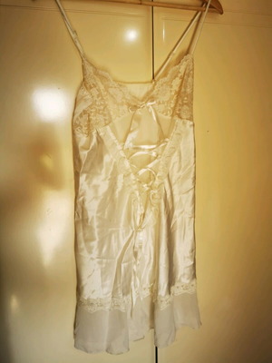 White satin nightdress used, size L with lace details