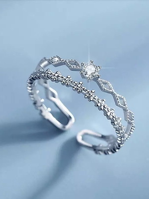 Women's ring new faux bijou silver color