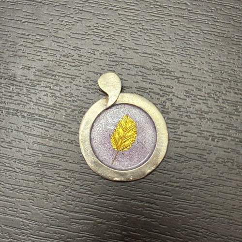 Silver pendant s950 used with enamel and 24K gold leaf