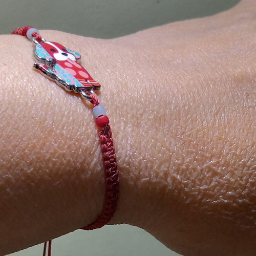 Macrame bracelet handmade, adjustable fit, red and turquoise