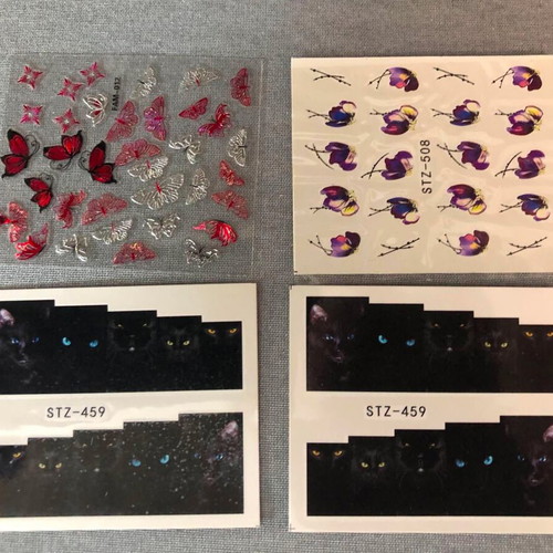 Water Nail Stickers and 3D Stickers Set of 4 New Full Nail
