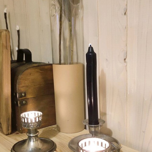Vintage candlesticks used, set of three, including silver-plated blaker
