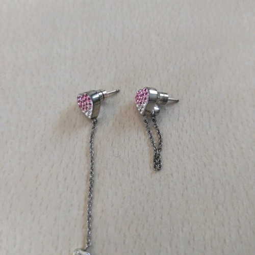 Folli Follie Hanging Heart Earrings like new pink silver