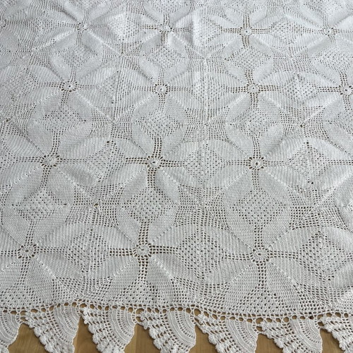 Handmade white knitted blanket quilt vintage used 1.80 x 1.34 m
