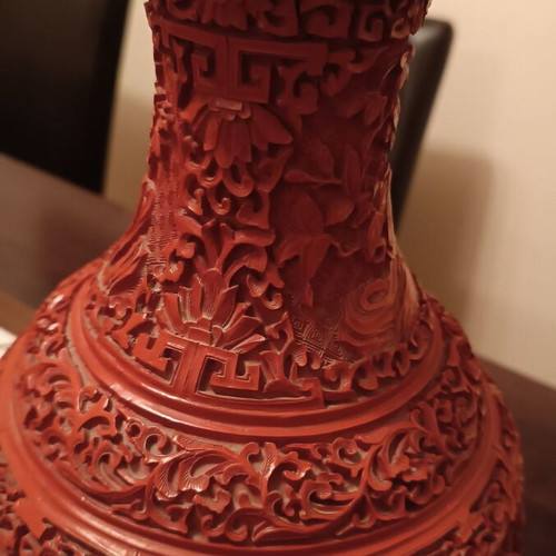 Red Cinnabar vase used, 38cm height