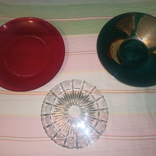 Serving platters used, pack of 3, crystal, glass, steel