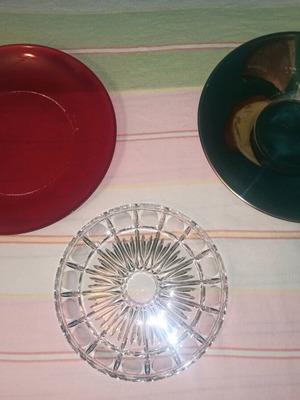 Serving platters used, pack of 3, crystal, glass, steel