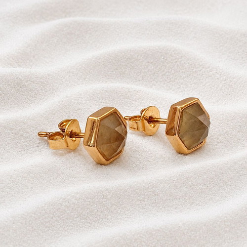 Handmade earrings with gold-plated bronze and faceted fluorite stones