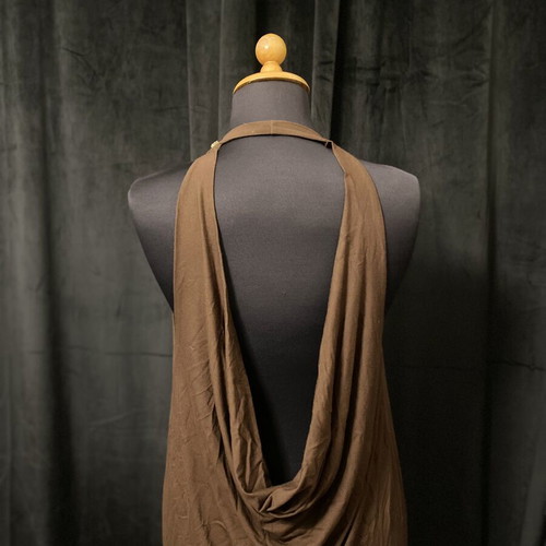 Mini dress with open back and stones on neckline, brown, size M, like new